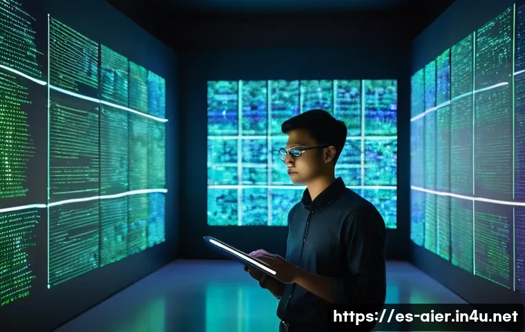 인공지능 학습의 실습과 이론 균형 - **Prompt:** A young, focused AI researcher, of diverse ethnicity, in their late 20s, wearing smart, ...