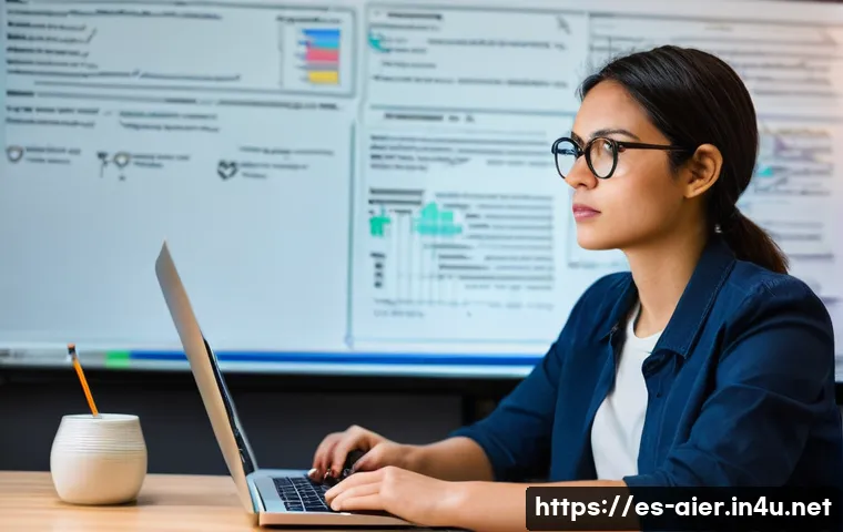 AI 개발자를 위한 코딩 테스트 팁 - **Prompt:** "A focused, determined female software engineer, aged 30, with short, dark hair and wear...