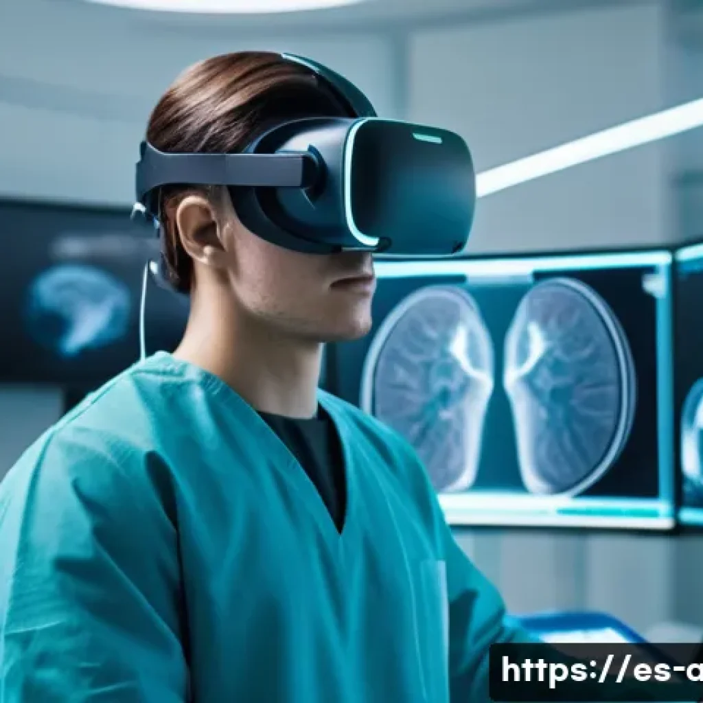 AI와 가상현실의 융합 사례 - **Immersive Medical Training Simulation:** A focused, high-fidelity image of a medical student, aged...