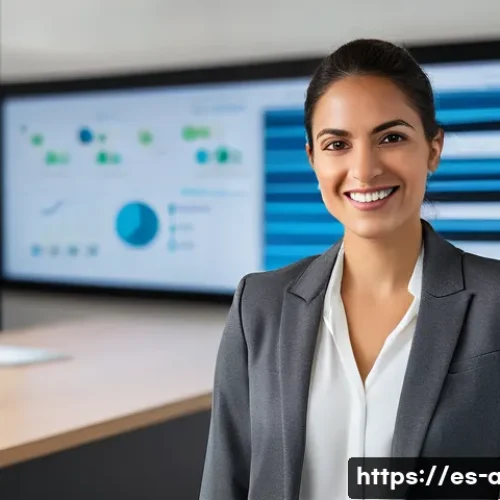 Home 30 AI 기술의 산업별 활용 사례 - **AI in a Dynamic Spanish Small Business Office:** A confident, smiling Hispanic female entrepreneur...