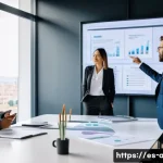 AI 전문가를 위한 리더십 교육 - A diverse group of professional AI leaders collaborating in a modern, bright office space in Spain, ...