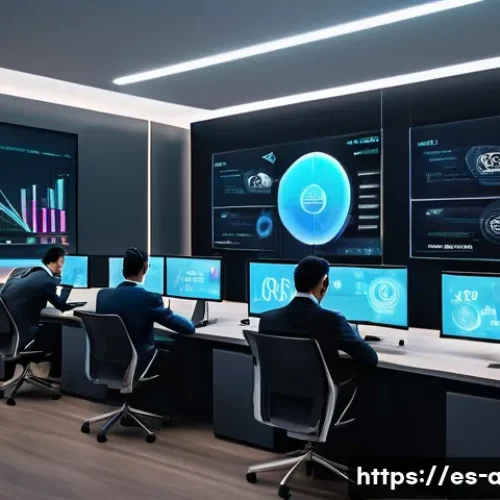 AI 전문가의 글로벌 트렌드 분석 노하우 - A futuristic financial office scene in Mexico City with diverse professionals using AI-powered holog...