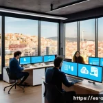머신러닝 데이터 라벨링 실무 - A modern data annotation workspace in Spain, featuring a diverse team of professionals collaborating...