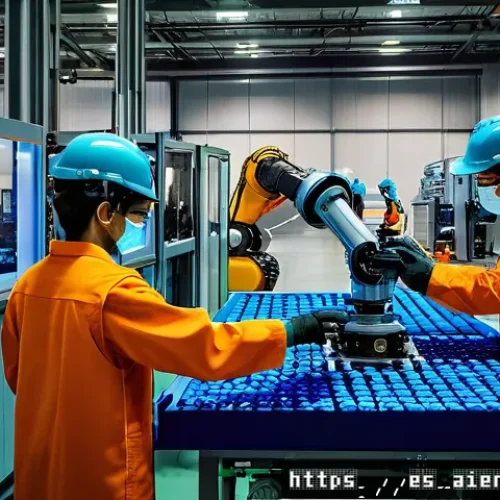 인공지능과 경제적 변화 사례 - A modern Latin American manufacturing factory scene in Mexico showcasing collaborative robots (cobot...