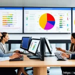 AI 관련 데이터셋 활용법 - A modern office scene showing a diverse team of Spanish-speaking data analysts collaborating around ...